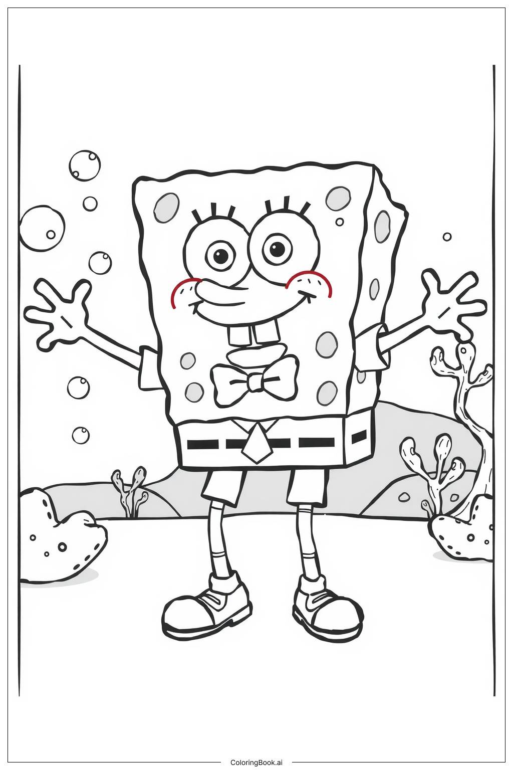  Página para colorir de SpongeBob Dançando em Bikini Bottom 