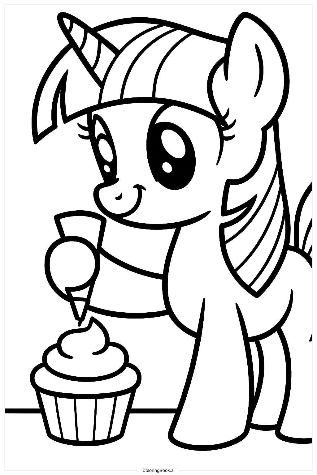  Page de coloriage Twilight Sparkle Décore un Cupcake 