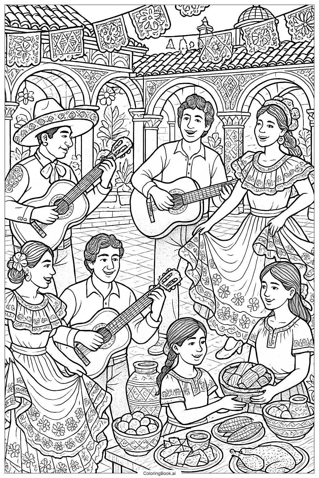  Historische Szene zum Hispanic Heritage Month Ausmalseite 
