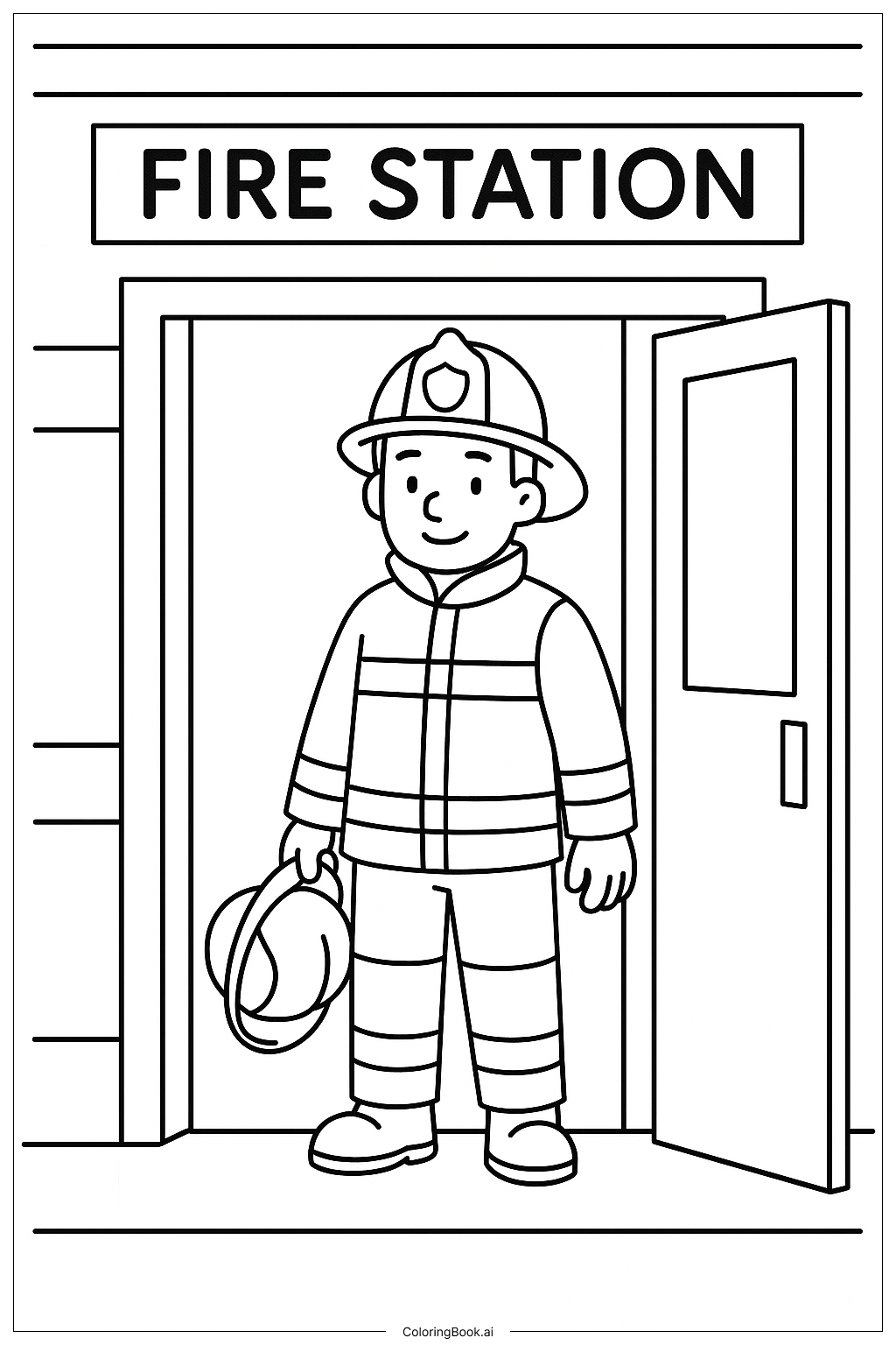  Feuerwehrmann an der Feuerwache Ausmalseite 