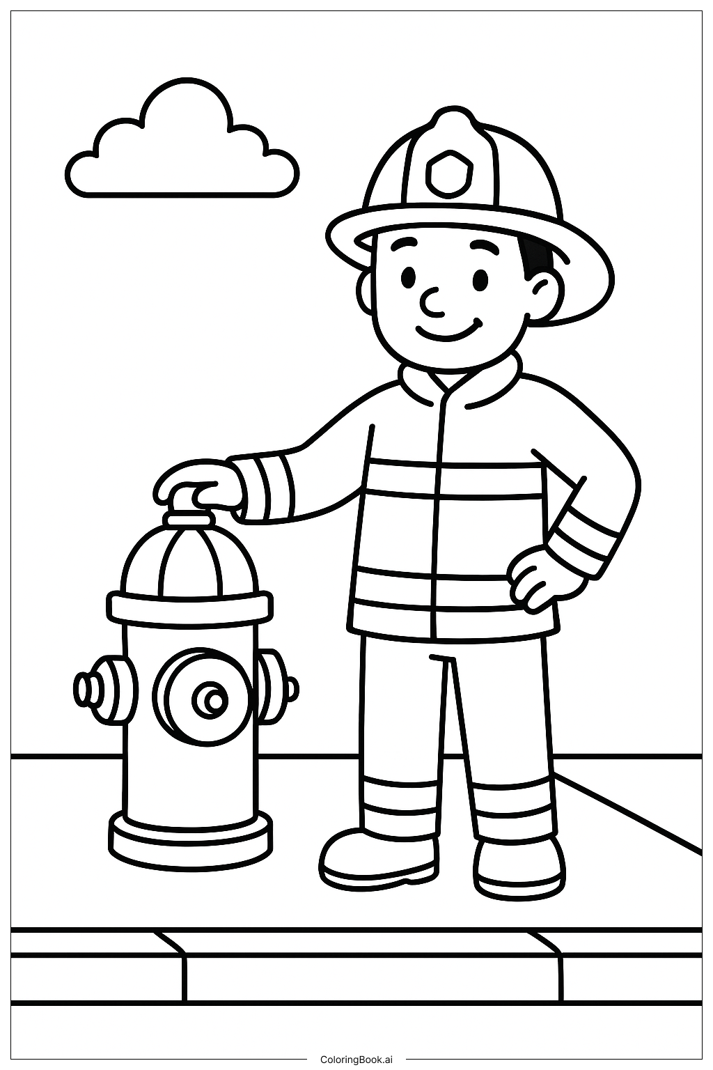  消防员和消防栓填色页 