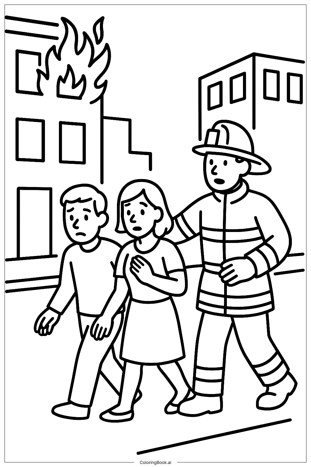 Firefighter Guiding People Coloring Page