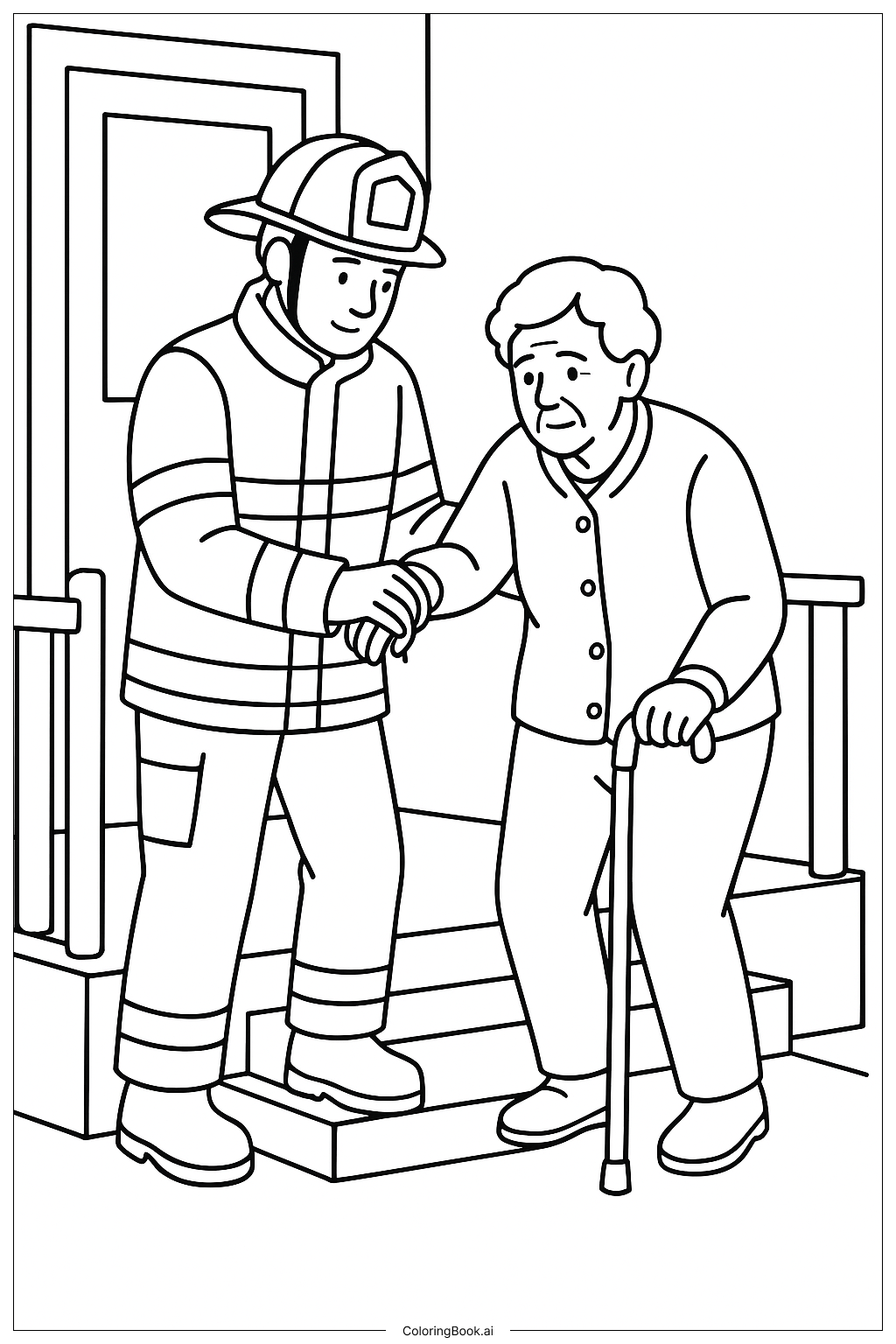 消防員協助長者著色頁