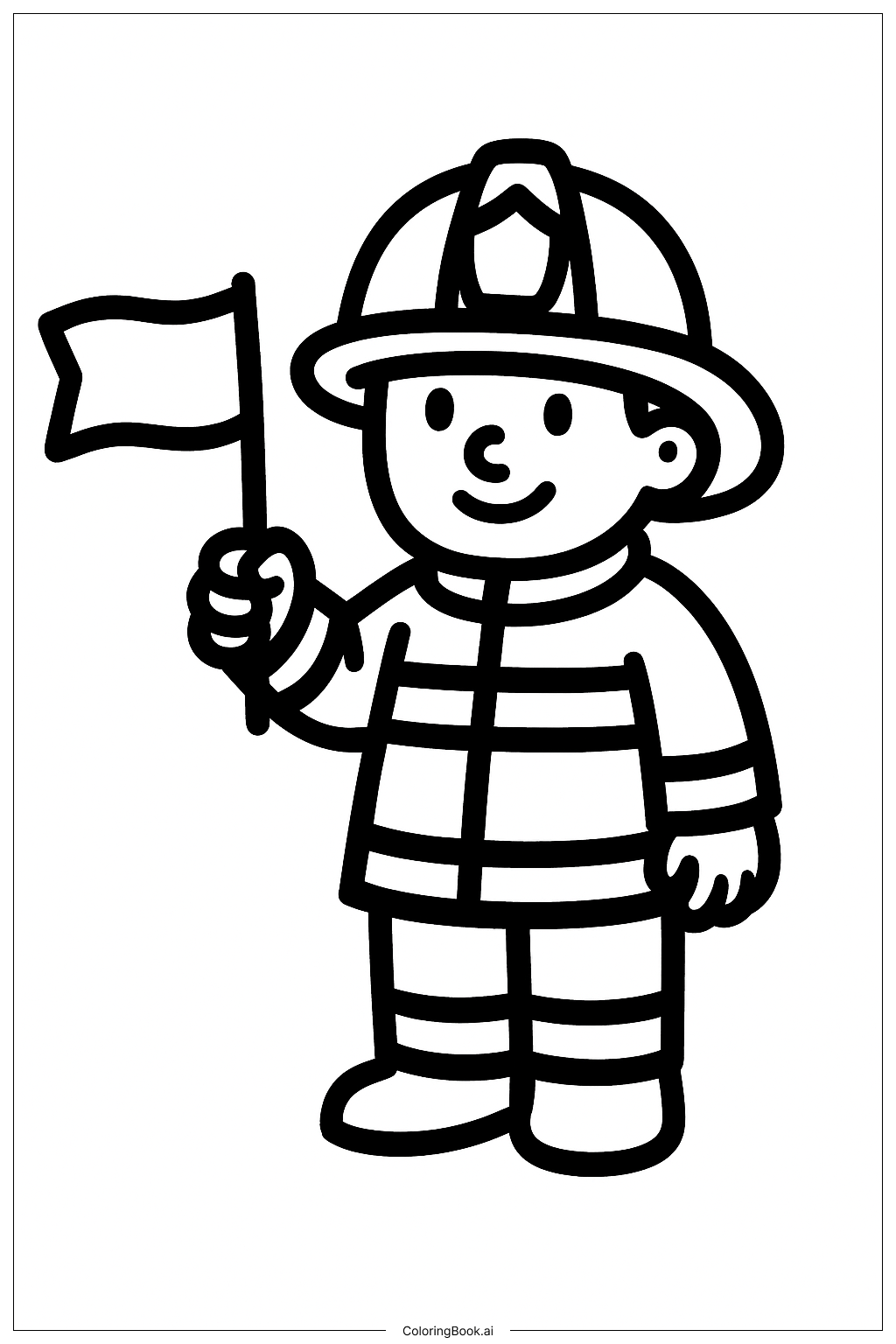 消防員握著旗幟著色頁