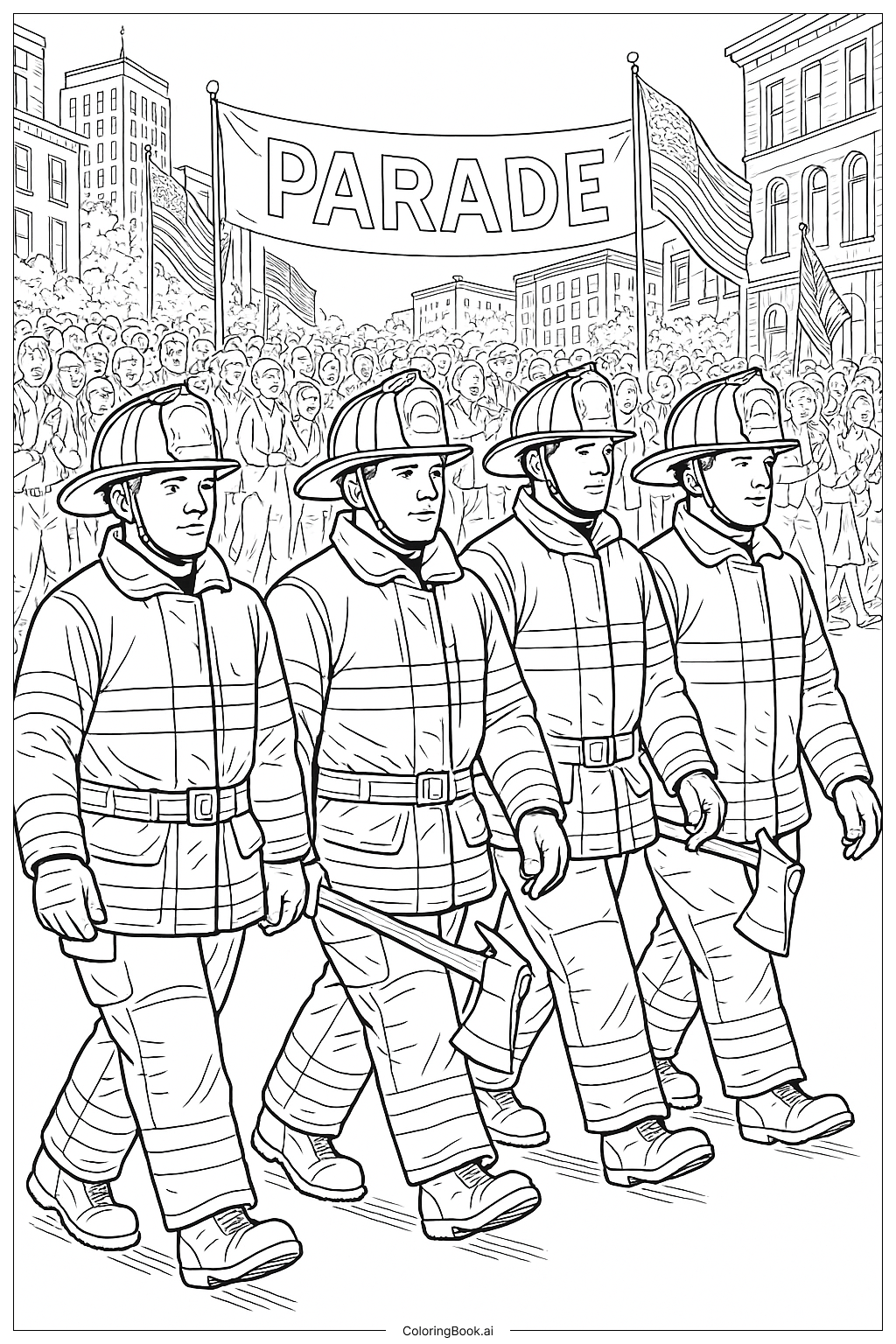 Feuerwehr-Parade-Szene Ausmalseite