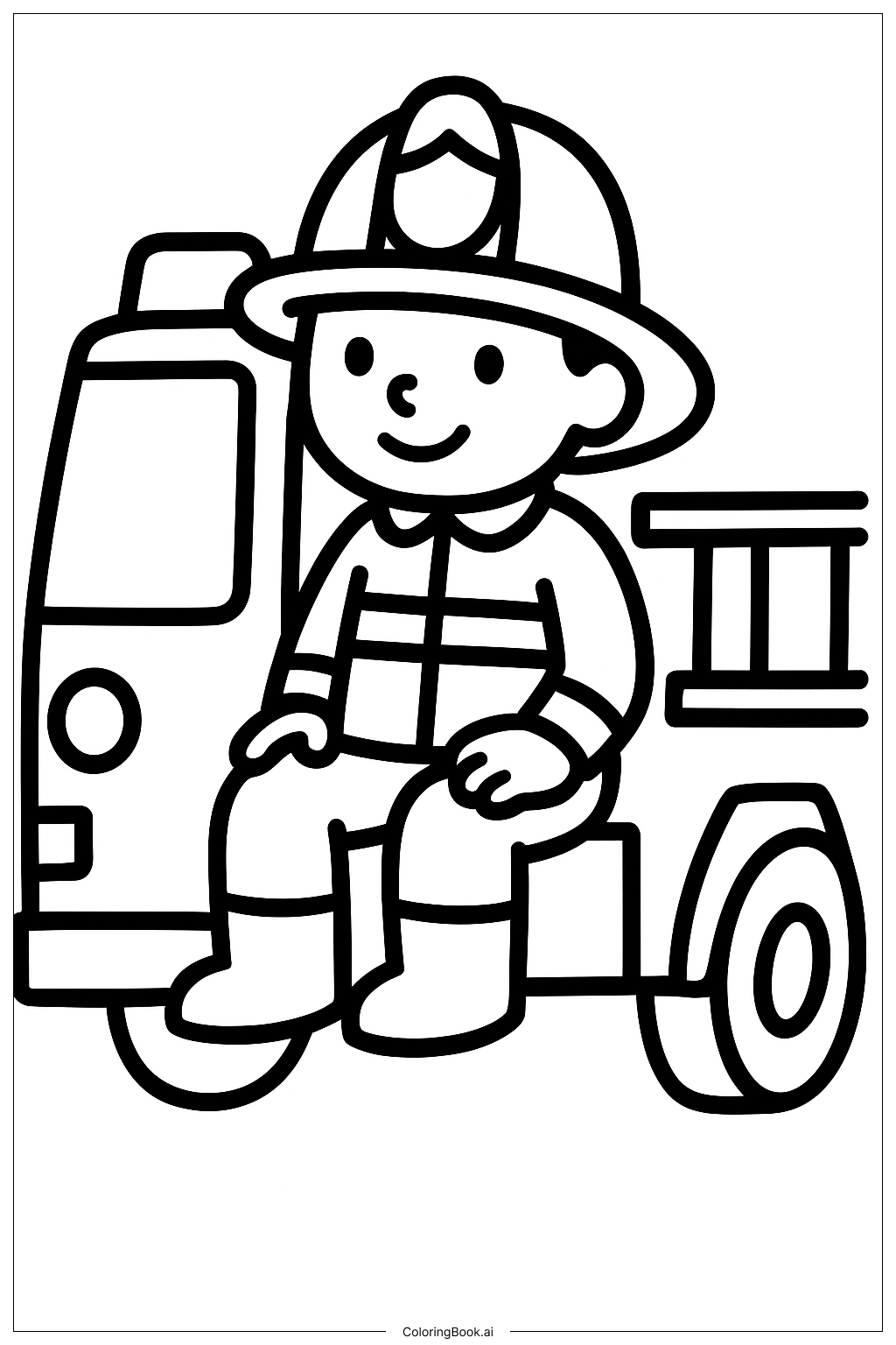 消防员坐在消防车上