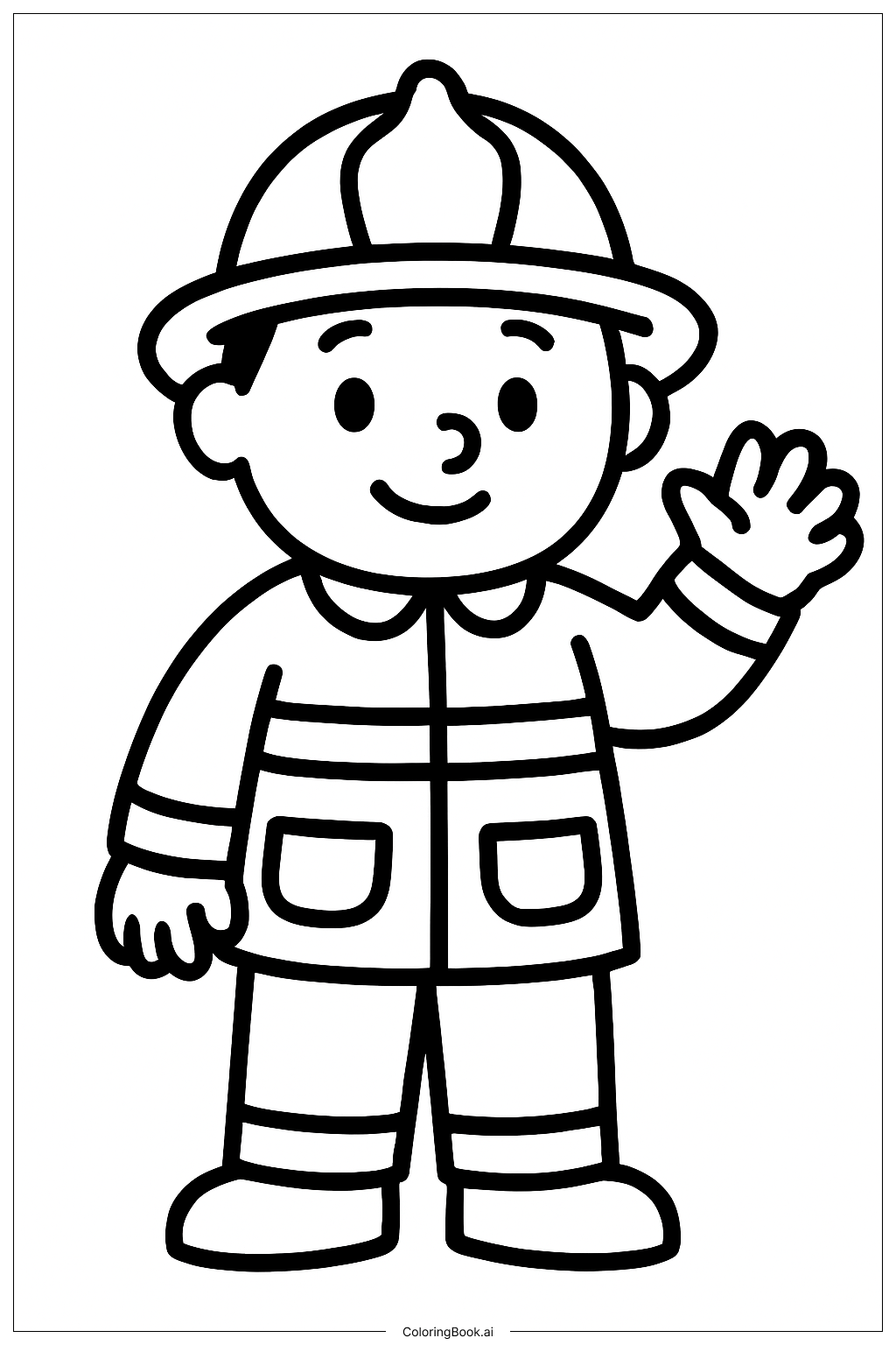招手的消防员填色页