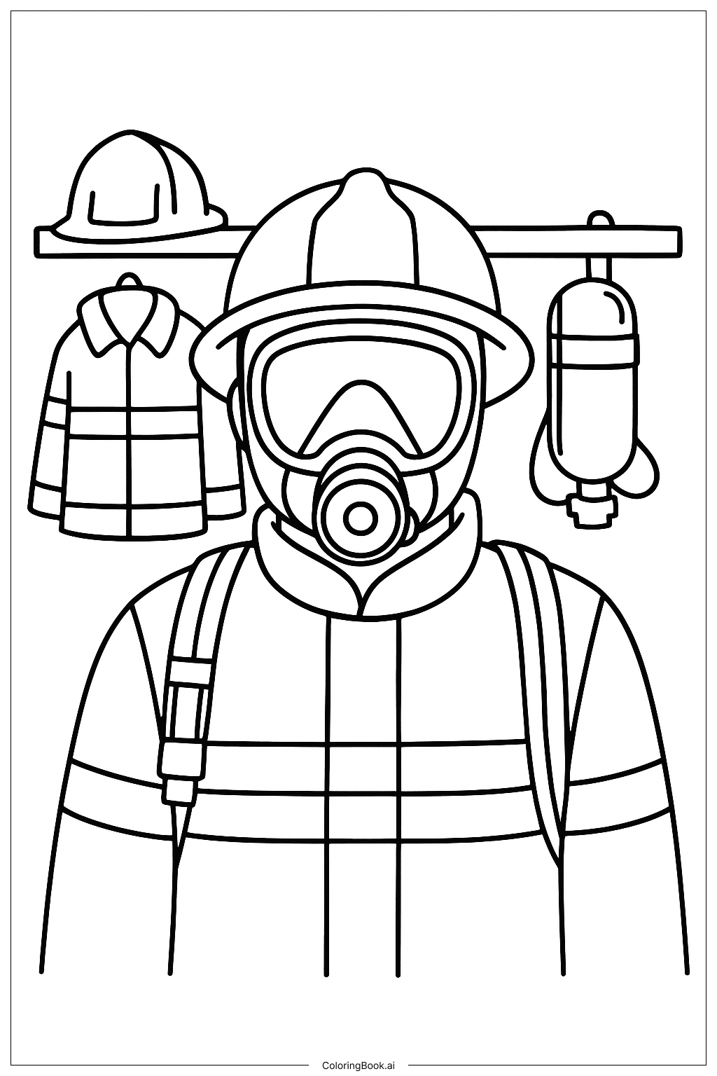 마스크를 쓴 소방관 색칠공부 페이지