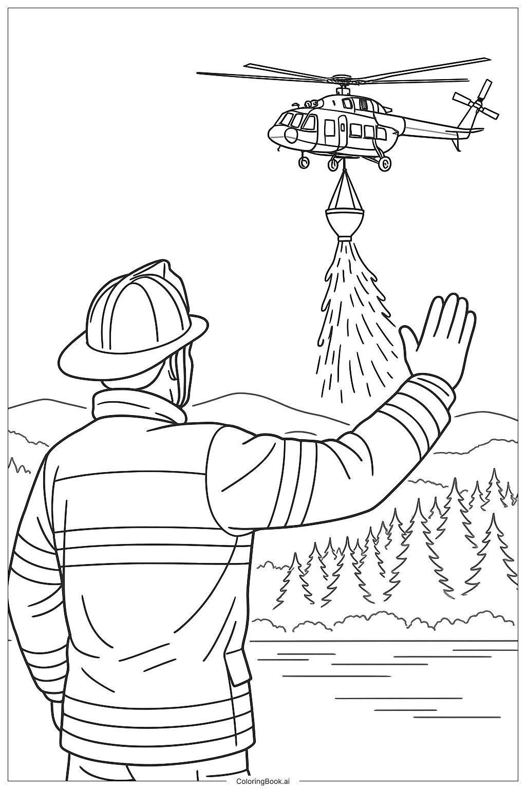  Trang tô màu Lính cứu hỏa với trực thăng phun nước 