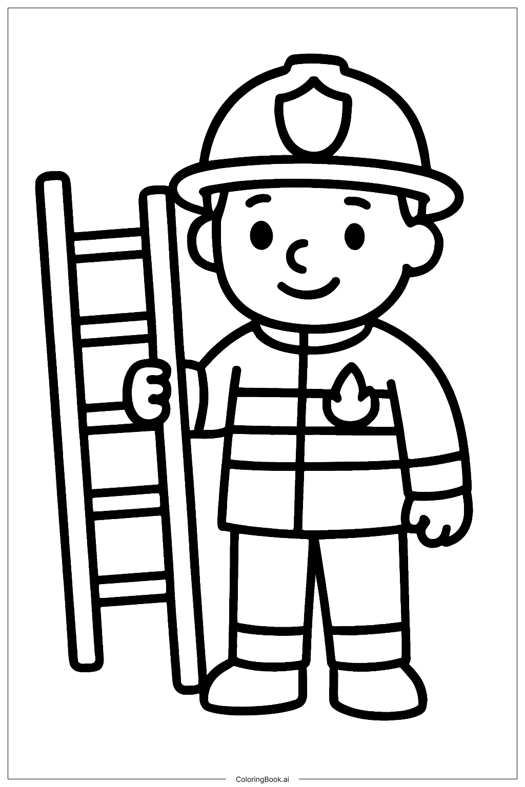 带梯子的消防员填色页