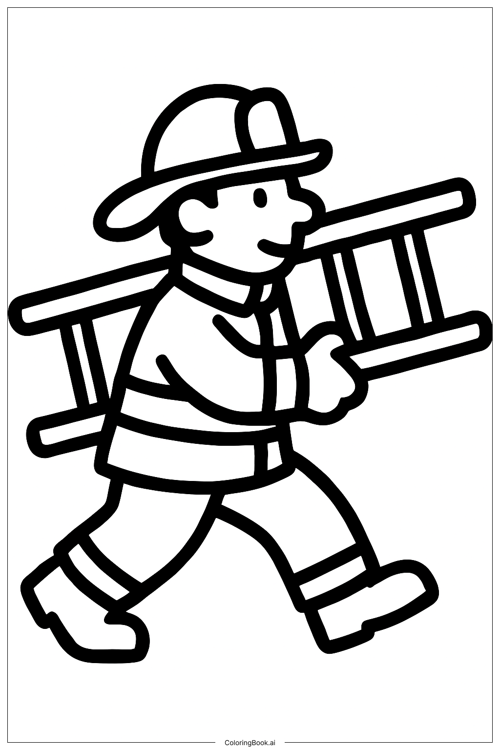 消防员扛梯子 填色页(免费 PDF&PNG 可打印)