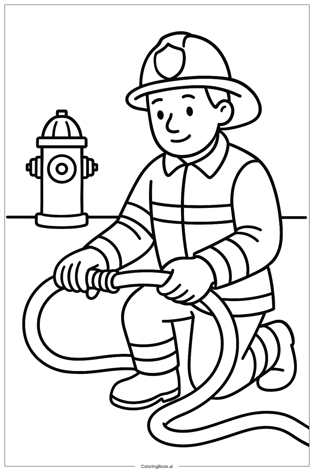  Página para colorir de Bombeiro Verificando a Mangueira 