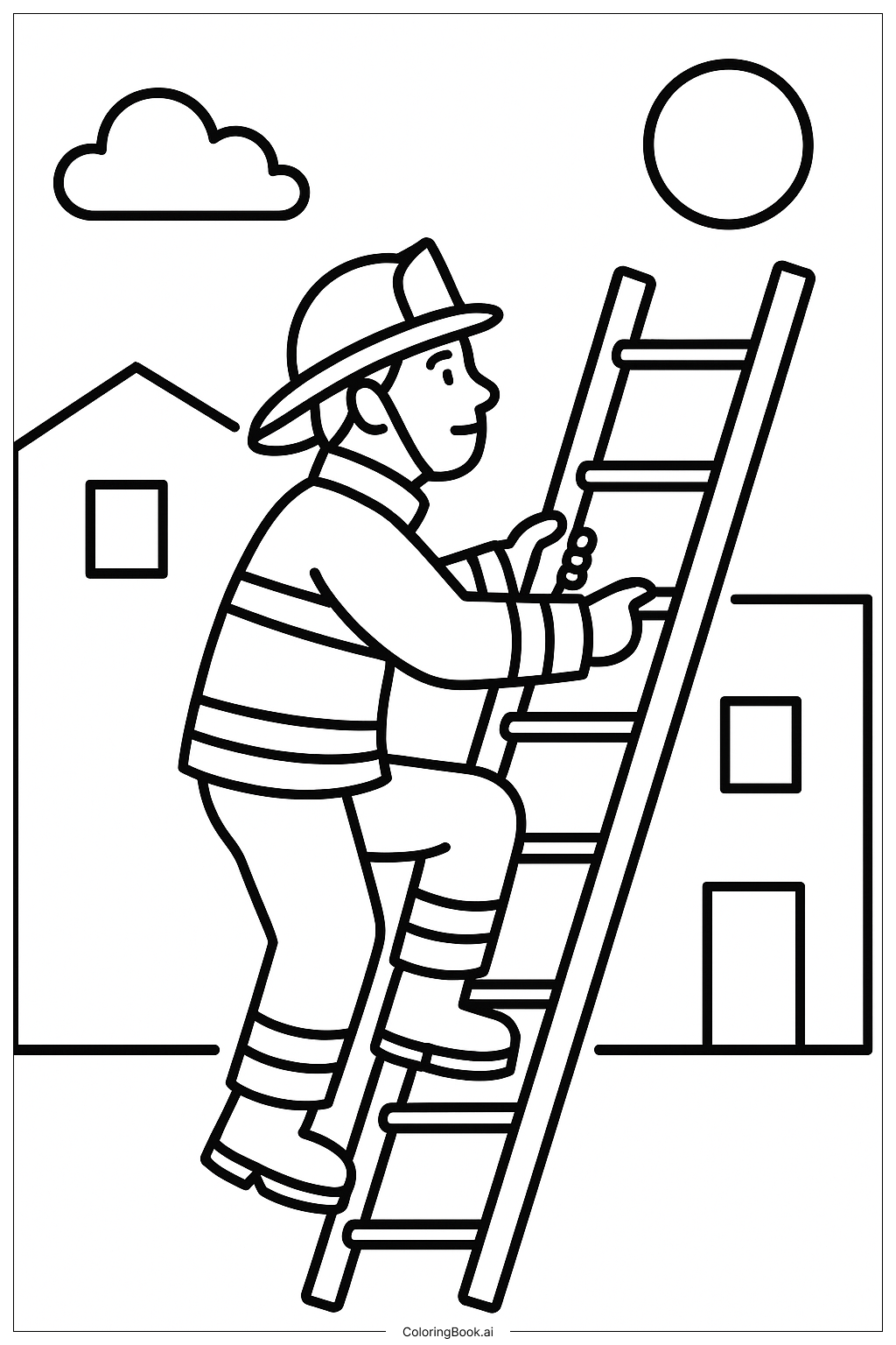  사다리를 오르는 소방관 색칠공부 페이지 