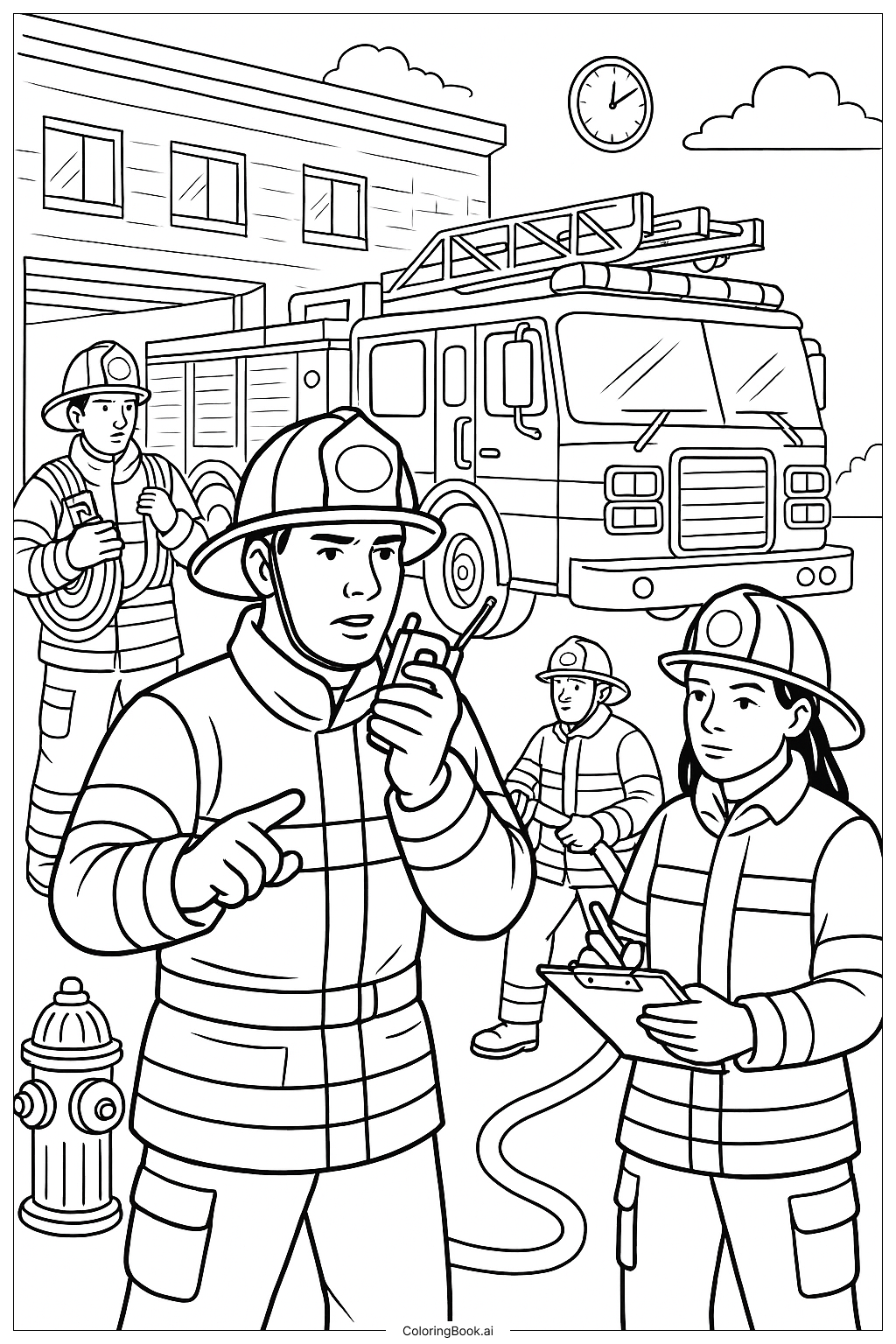  Página para colorir de Equipe de Coordenação dos Bombeiros 