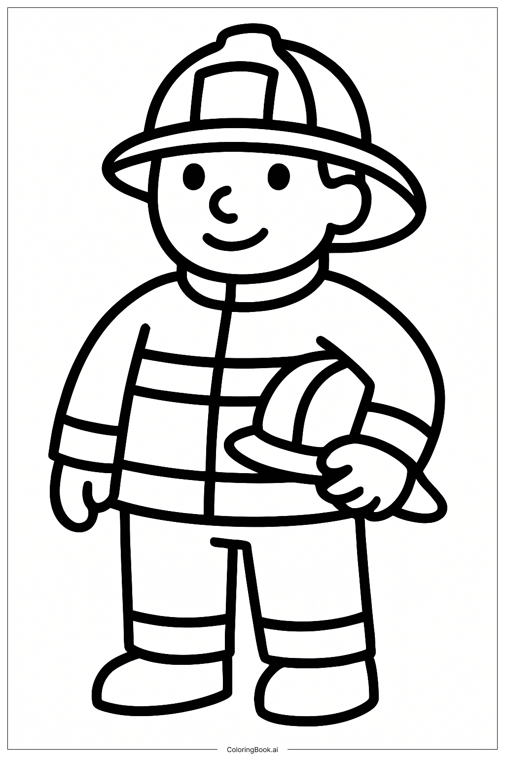  Página para colorir de Bombeiro Segurando Capacete Sob o Braço 
