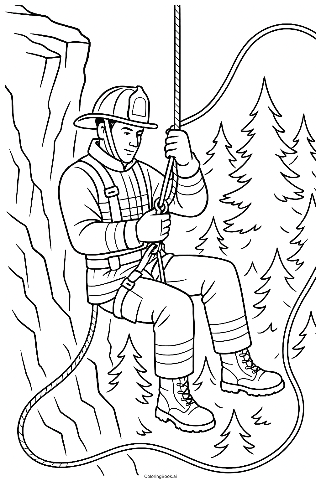 消防員執行繩索救援著色頁