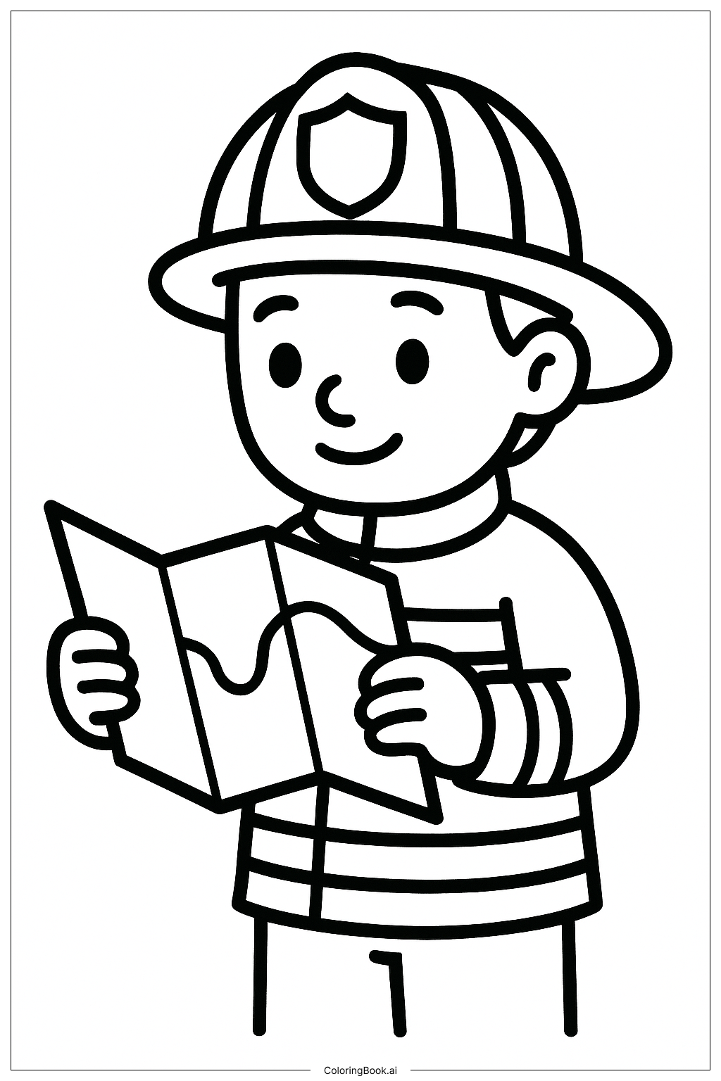  Página para colorir de Bombeiro com Mapa 