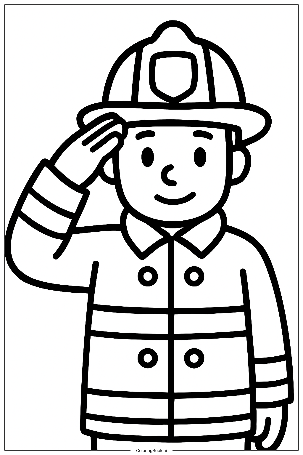 Página para colorir de Bombeiro Saudando 