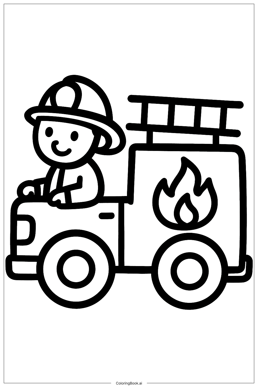 Page de coloriage Pompier assis dans un camion