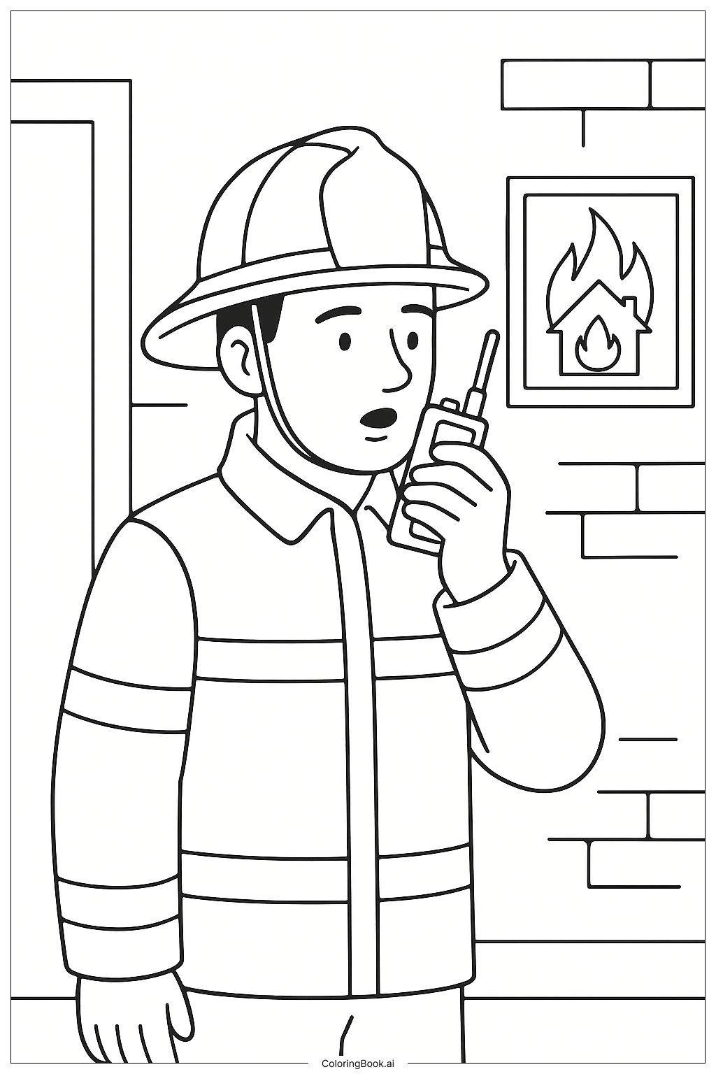 使用對講機的消防員著色頁
