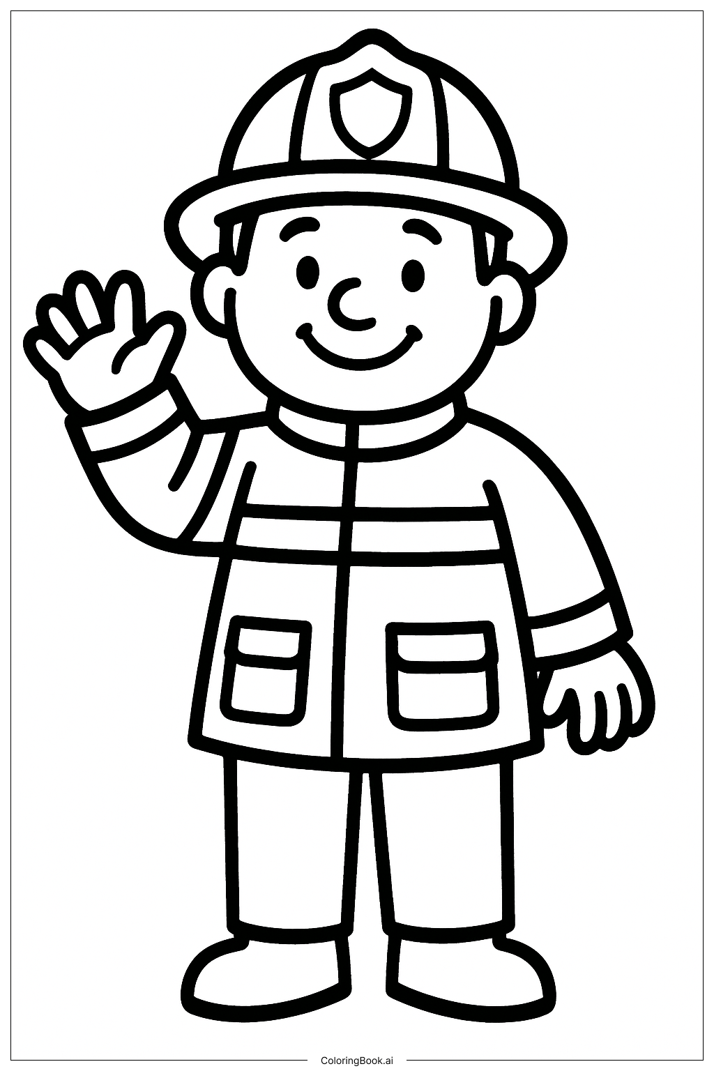 Page de coloriage Pompier qui fait signe