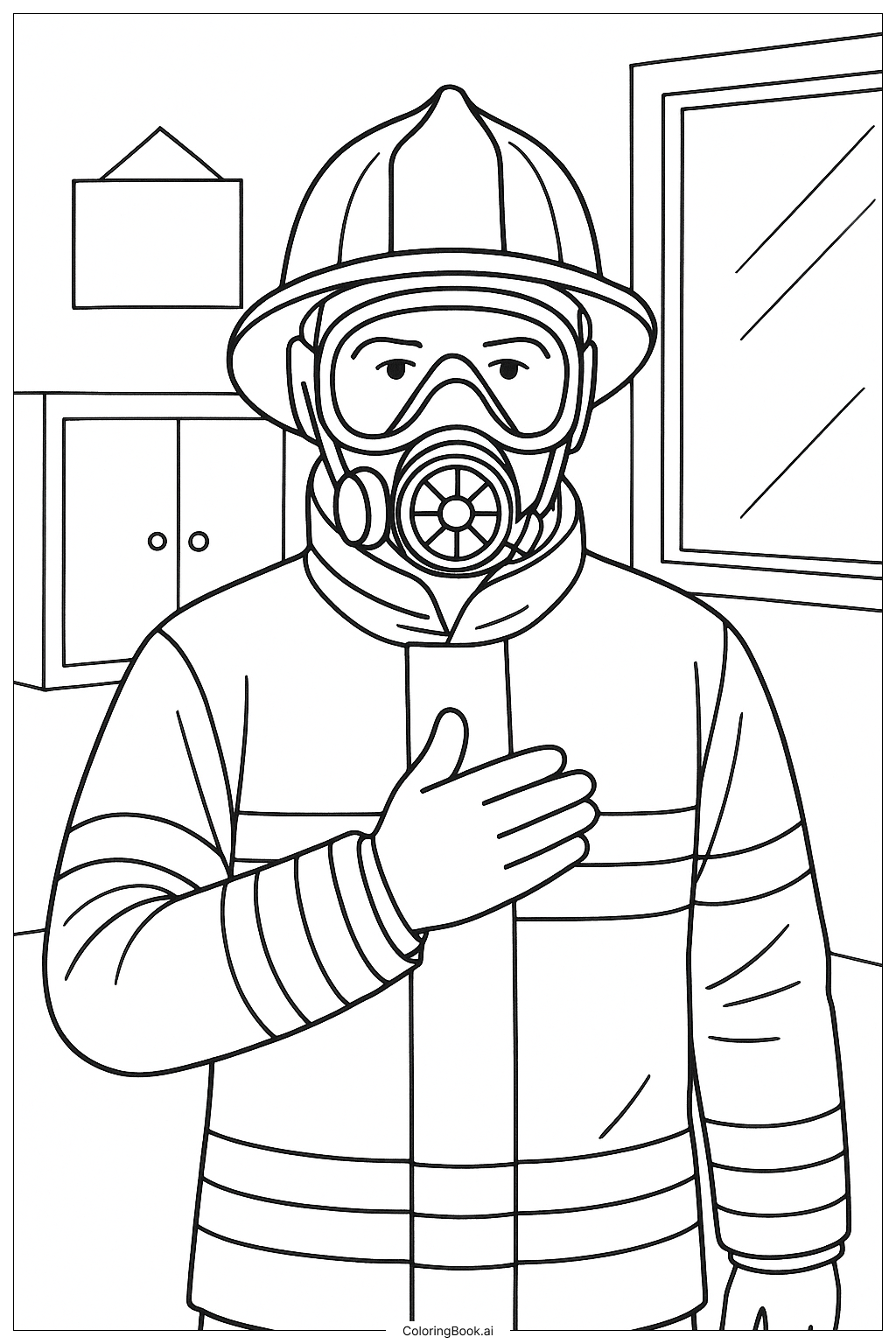  戴口罩的消防员填色页 