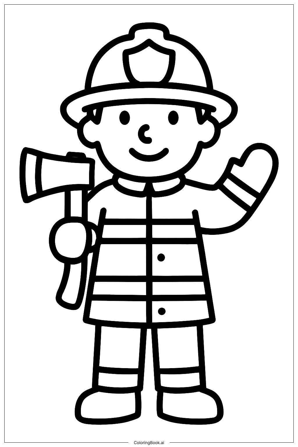 Page de coloriage Pompier avec hache