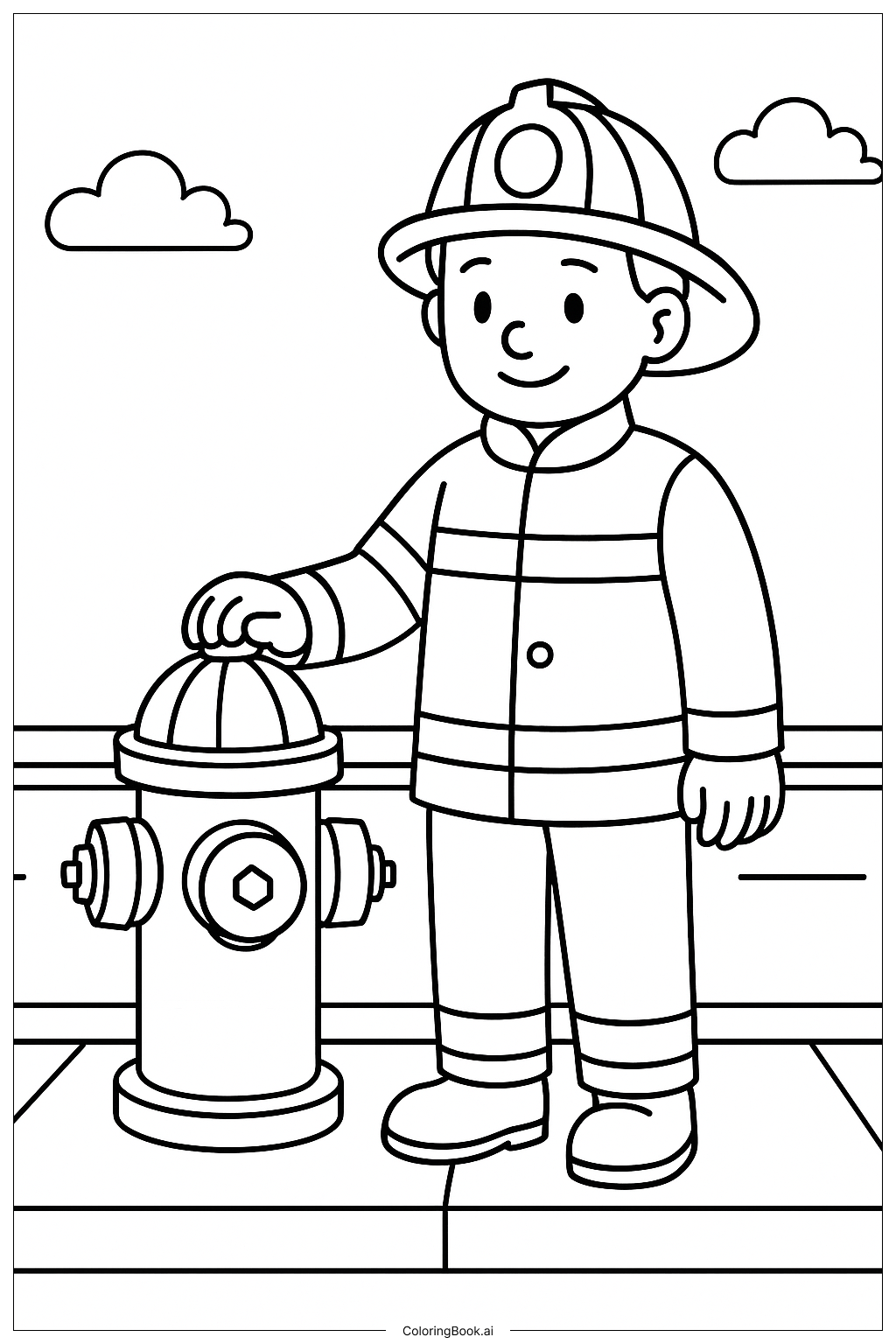 Fireman With Firetruck Ladder Coloring Page (Free PDF&PNG Printable)