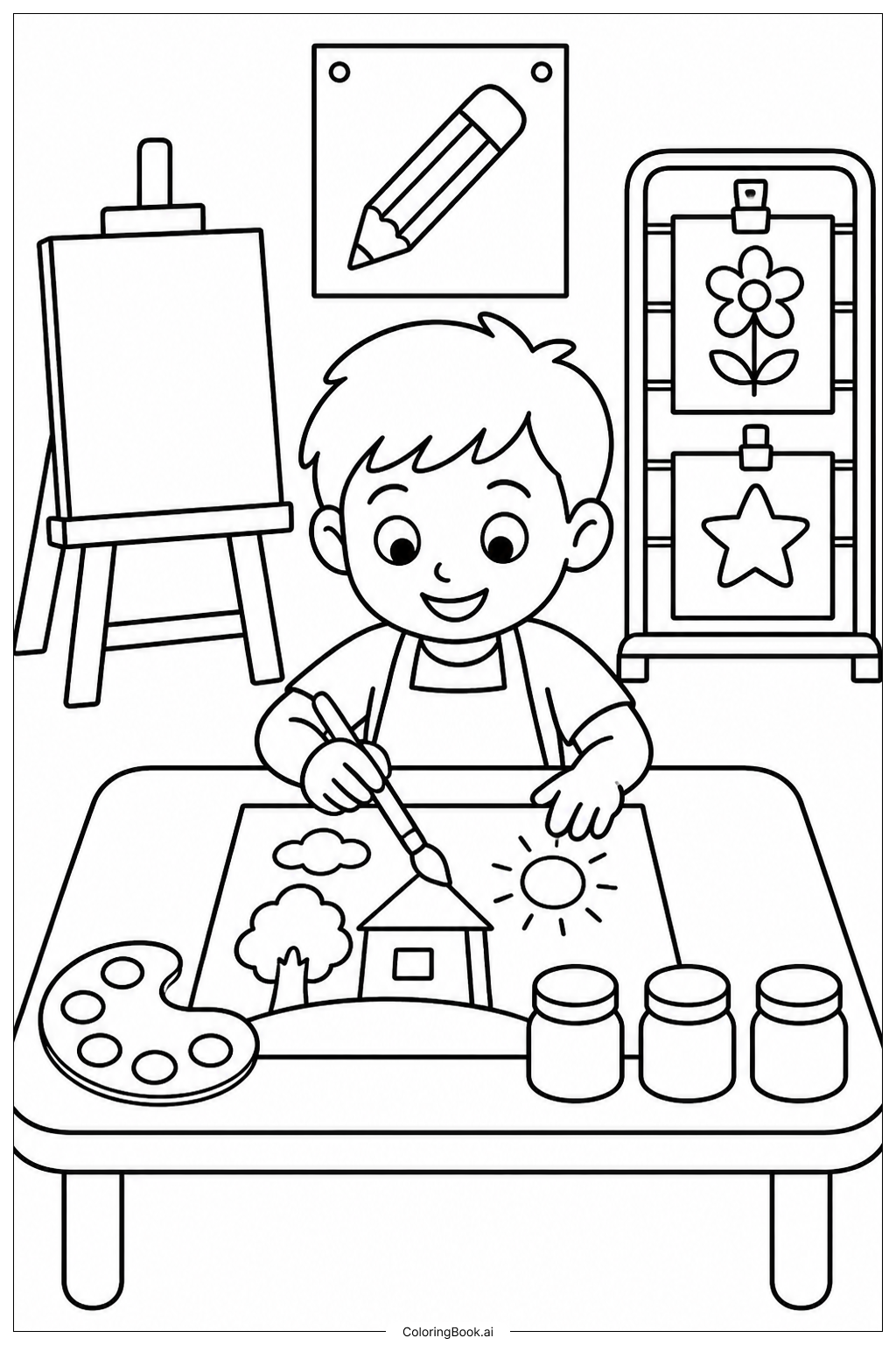 Kunstecke am ersten Kindergartentag Ausmalseite
