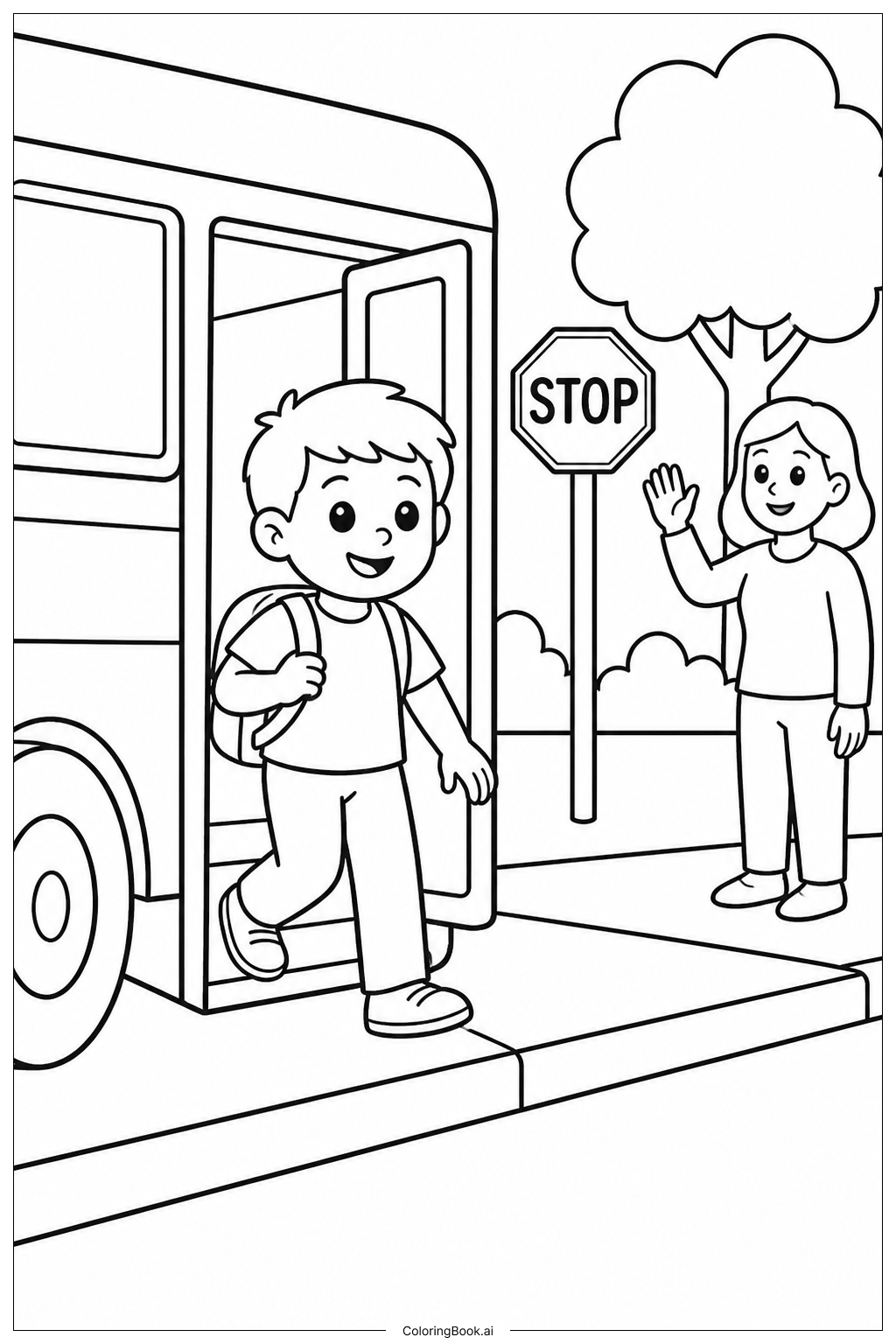 Schulbus am ersten Kindergartentag Ausmalseite