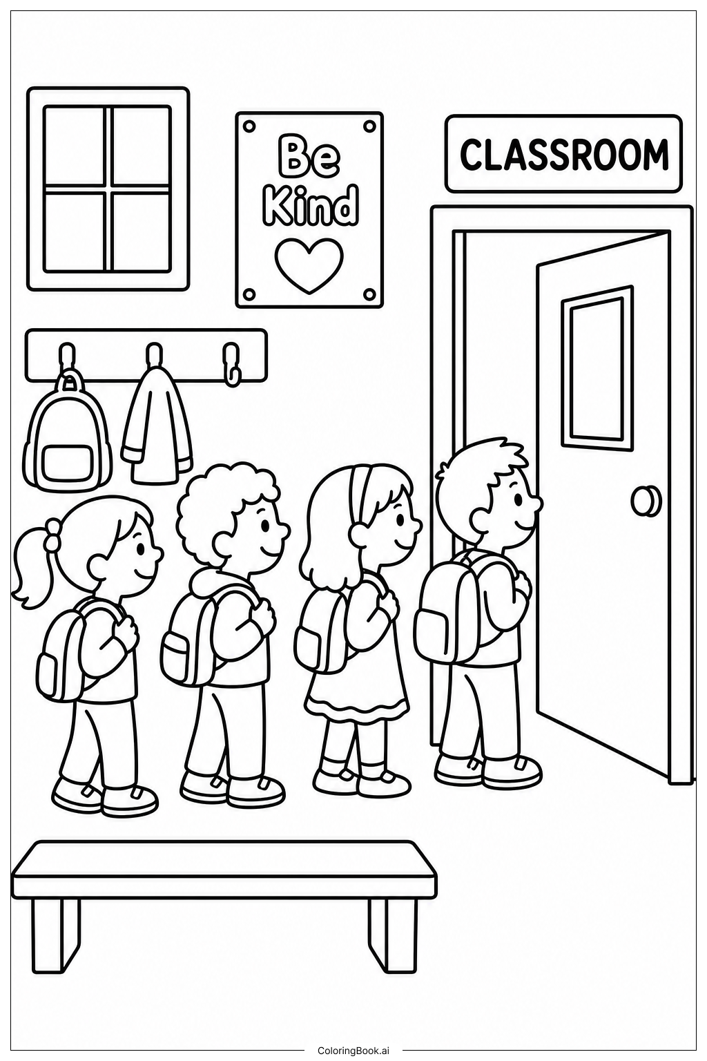 Kindergarten-Klassenschlange am ersten Tag Ausmalseite