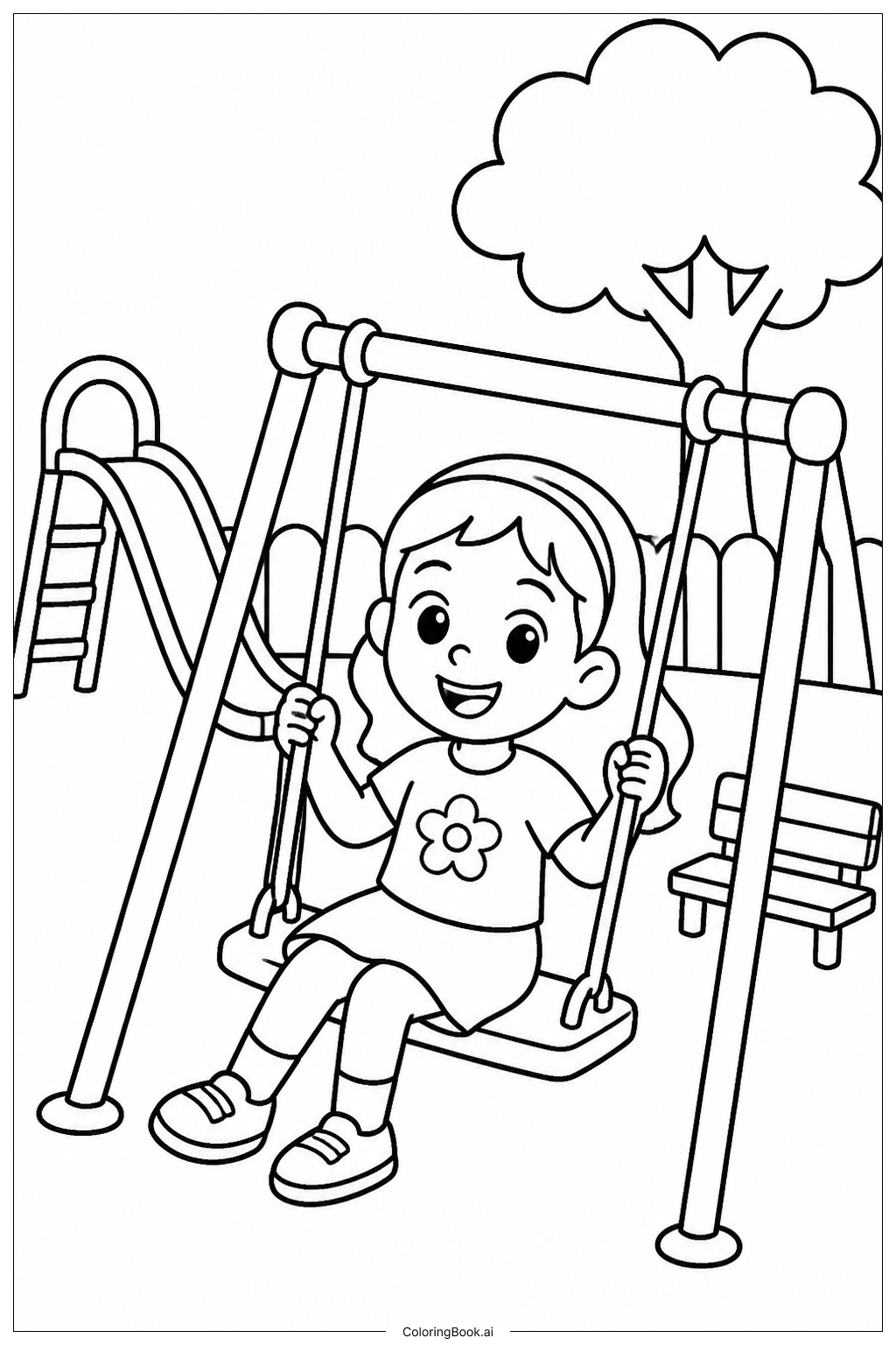 Erster Kindergartentag Pausenhofschaukel Ausmalseite