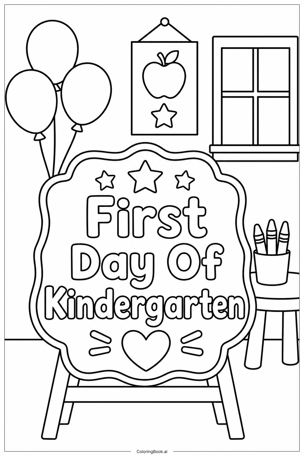 Willkommensschild zum ersten Kindergartentag Ausmalseite