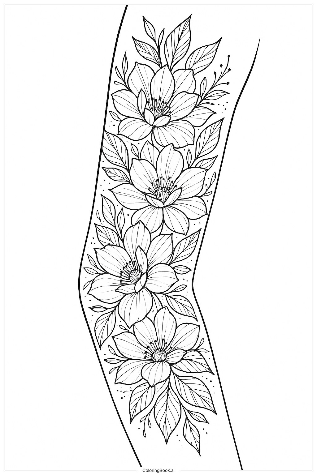  Page de coloriage Tatouage Manchette Florale 