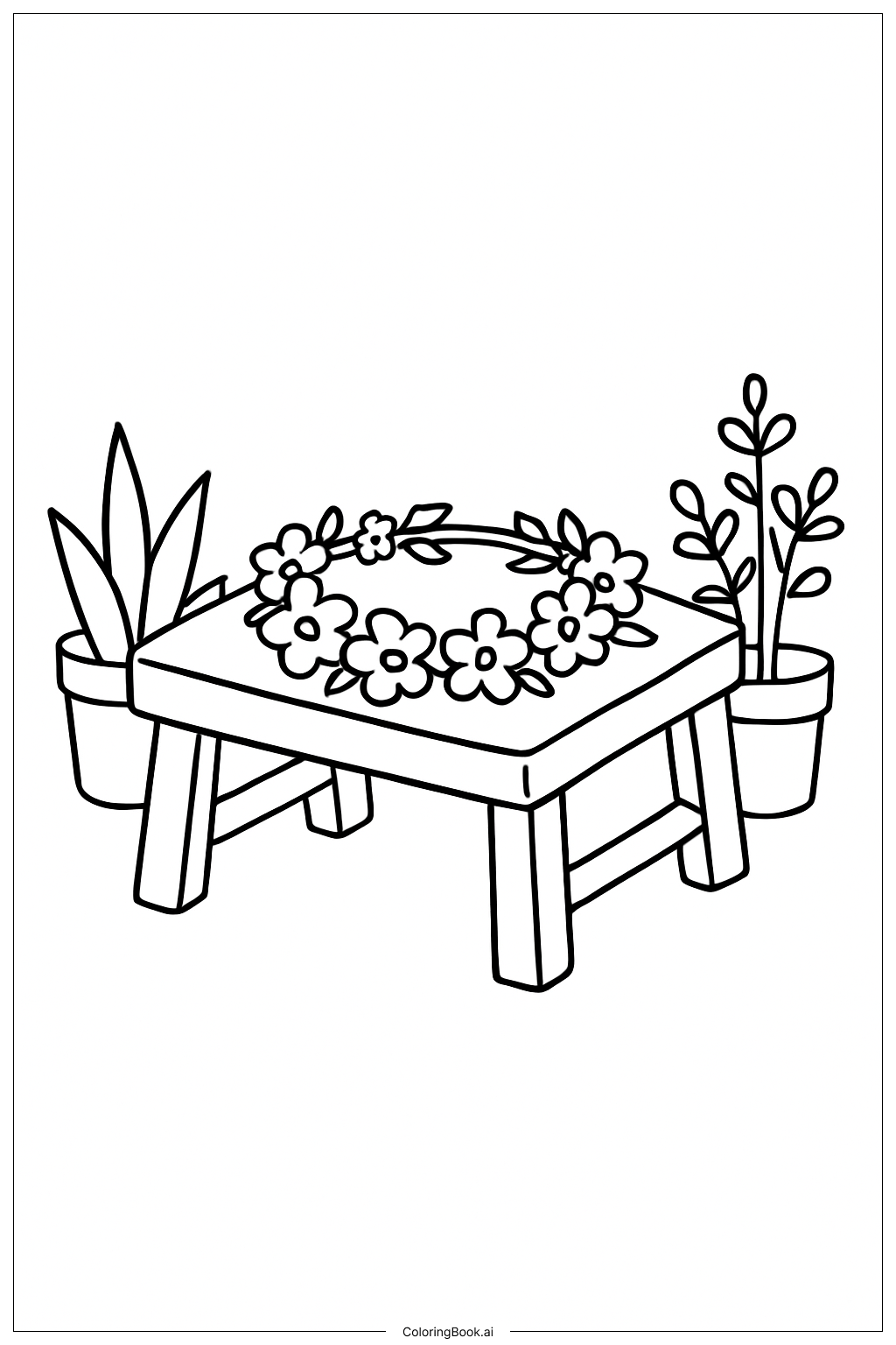  Flower Crown On Bench Coloring Page 