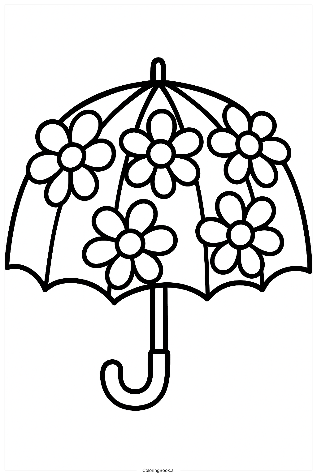 Flower Pattern Umbrella Coloring Page (Free PDF&PNG Printable)