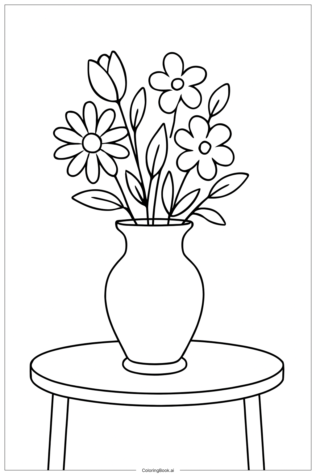  Flower Vase On Table Coloring Page 
