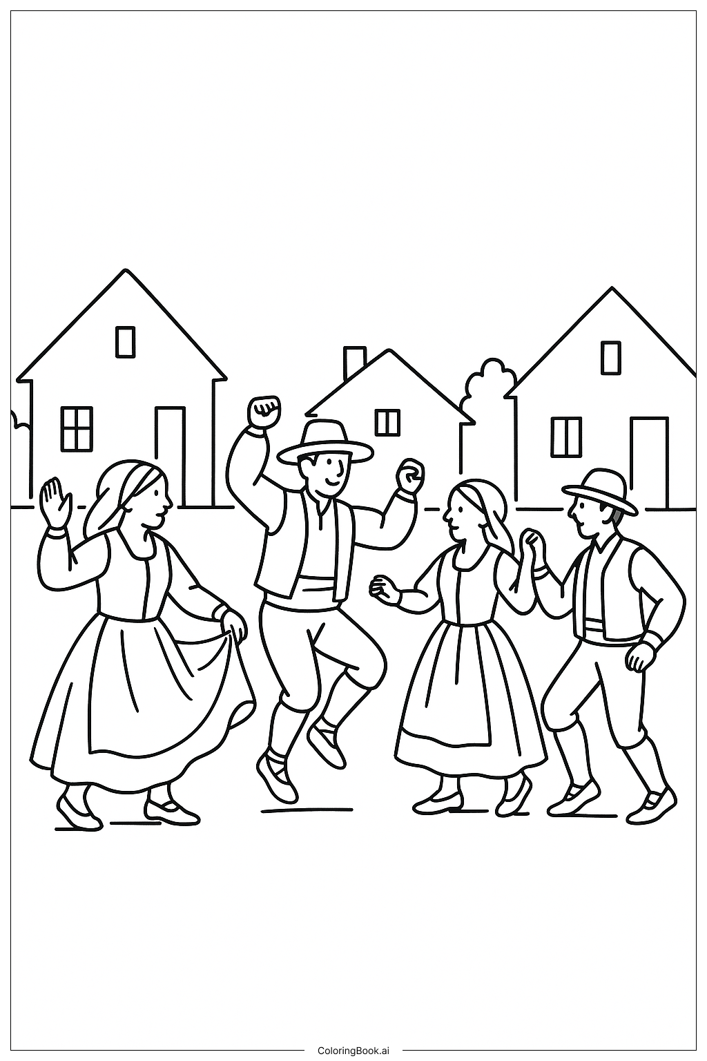  Folk Dance Circle Coloring Page 
