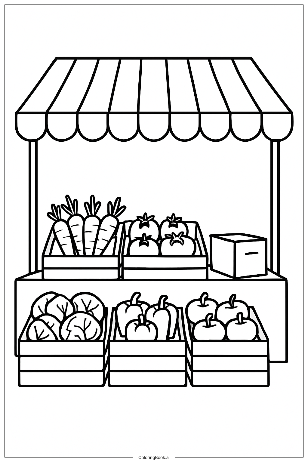  Page de coloriage Étal du Marché Fermier Alimentaire 