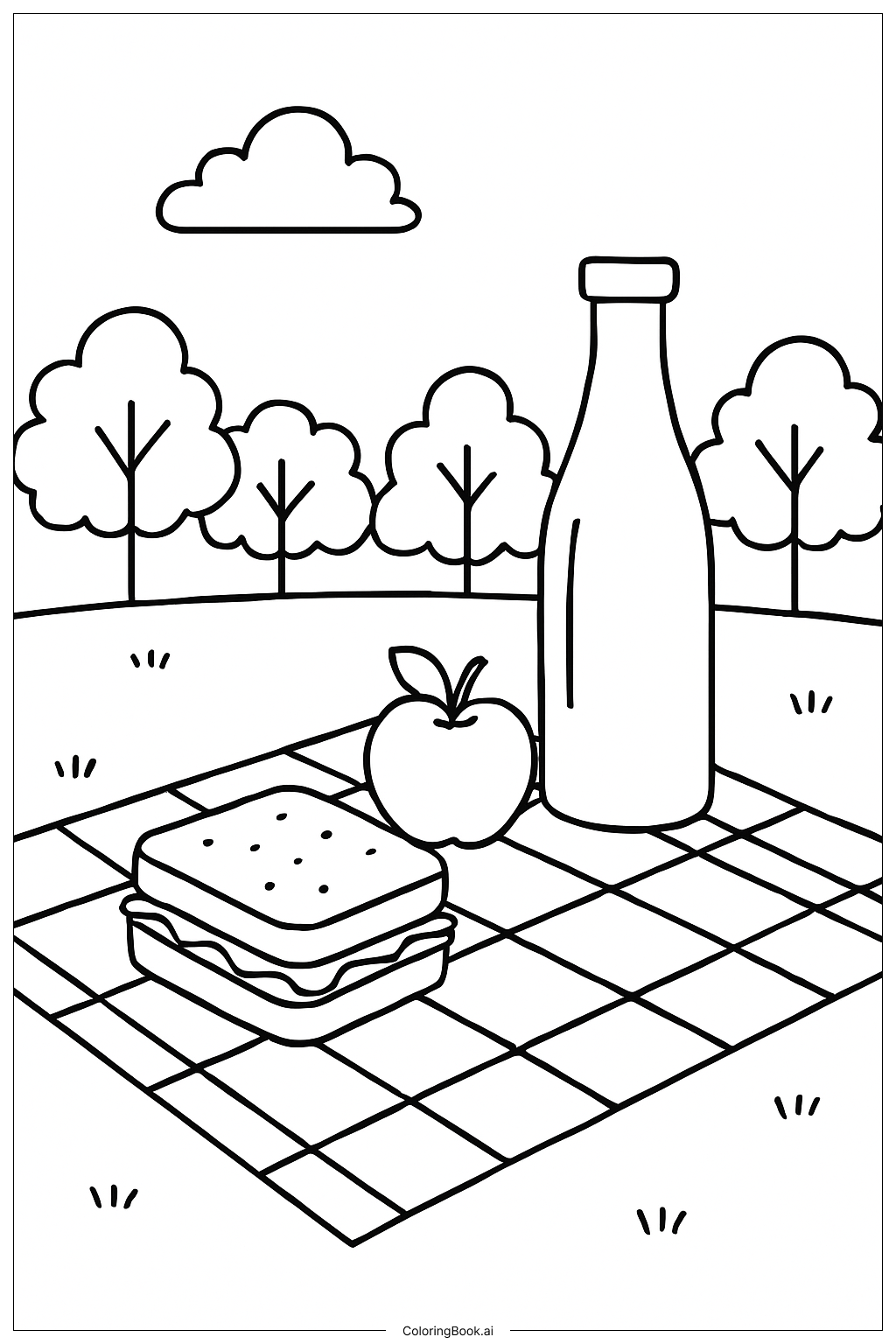  Page de coloriage Couverture de pique-nique alimentaire 