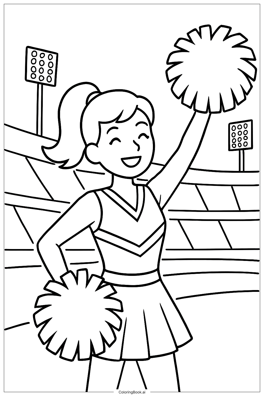  Página para colorear de Porrista de Fútbol con Pompones 