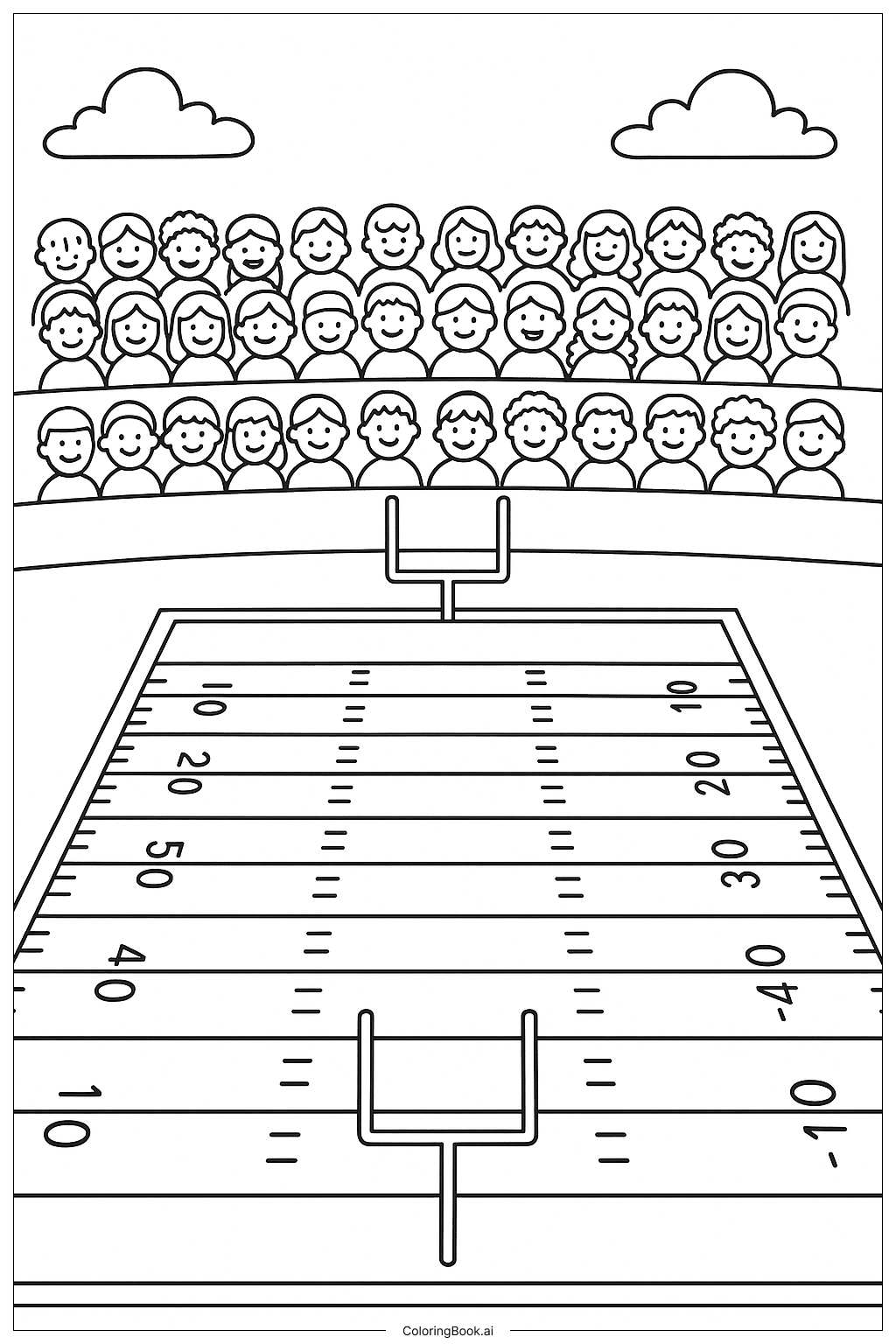  Página para colorear de Campo de fútbol con aficionados 