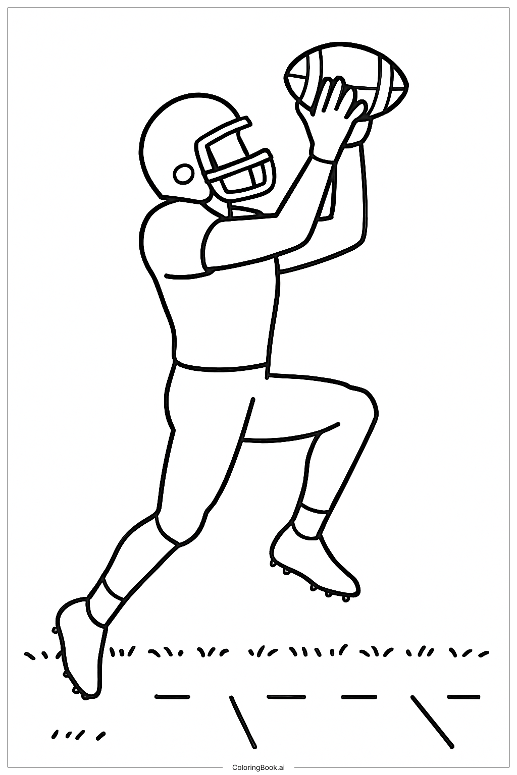  Página para colorear de Jugador de fútbol americano atrapando 