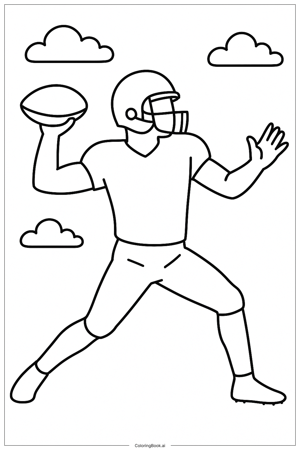  Página para colorear de Quarterback de fútbol americano lanzando 