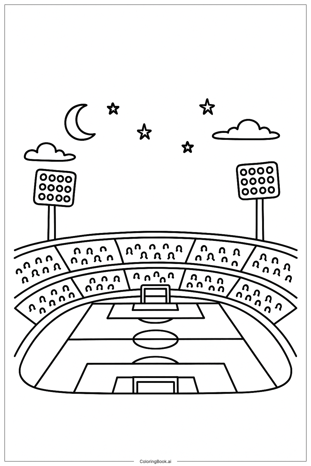  Página para colorear de Estadio de Fútbol Nocturno 
