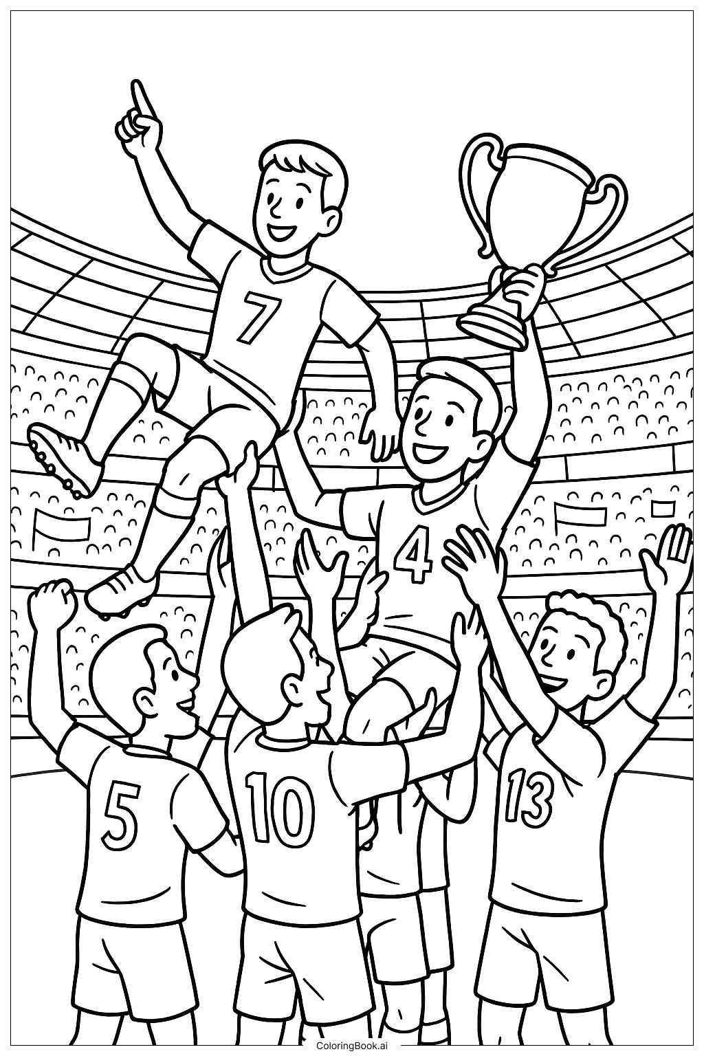  Página para colorear de Celebración del equipo de fútbol 