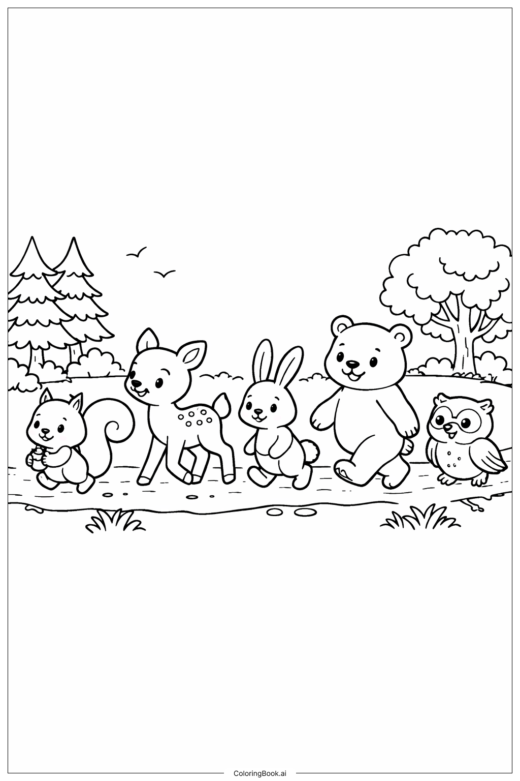 Página para colorear de Desfile de Animales del Bosque