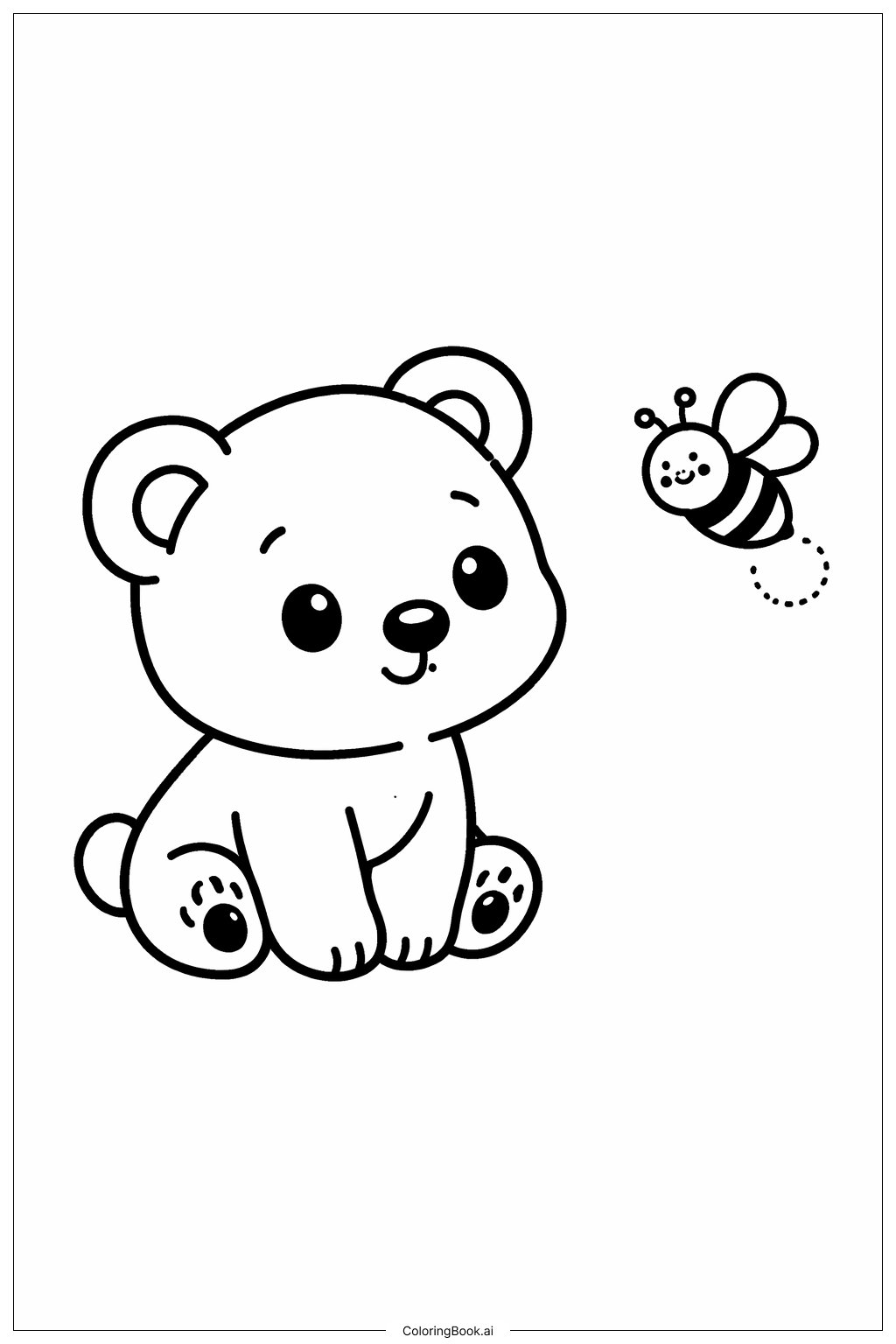 Página para colorear de Oso del Bosque y Abeja