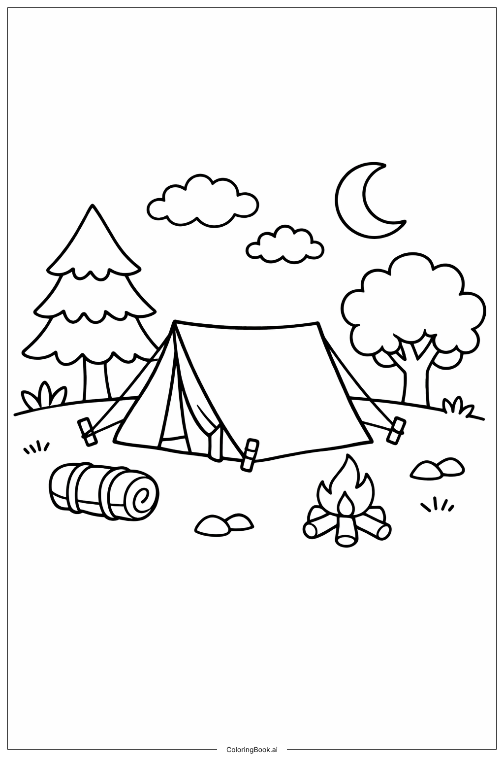 Página para colorear de Tienda de campaña en el bosque