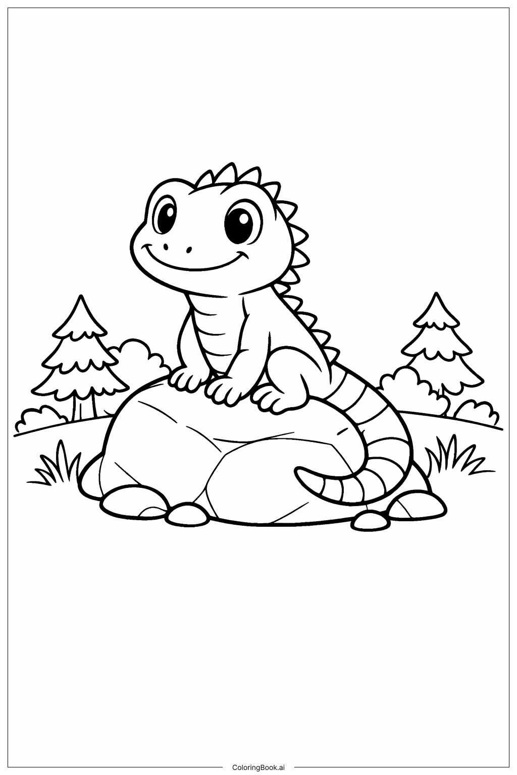  Forest Lizard on Rock Coloring Page 